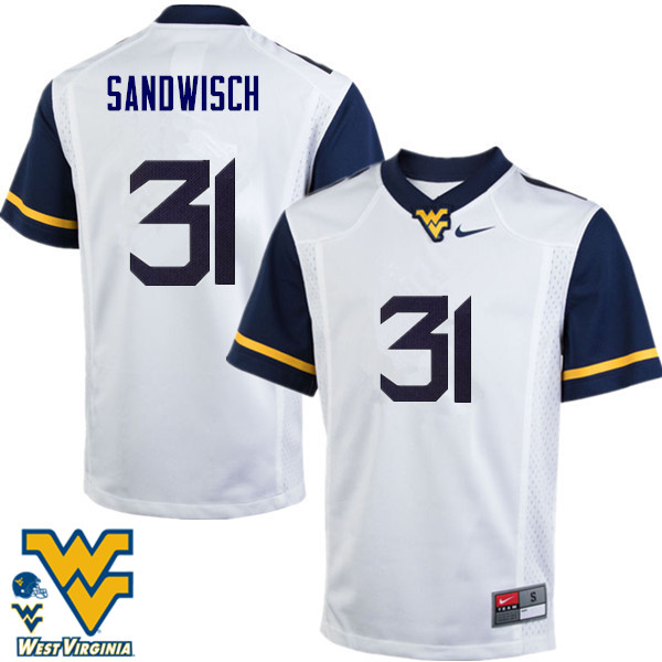 Men #31 Zach Sandwisch West Virginia Mountaineers College Football Jerseys-White